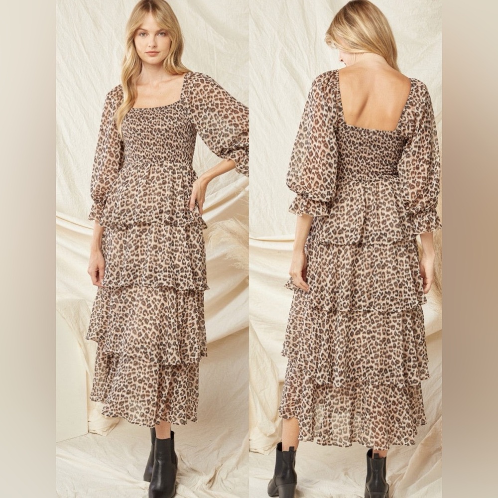🐆🐆🐆ENTRO Leopard Print cheetah tiered dress🐆🐆🐆